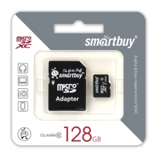 Карта памяти MicroSD 128Gb Smartbuy Class10 + SD адаптером