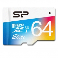 Карта памяти MicroSD 64GB  Silicon Class 10 Elite COLORED, R/W 85/15 MB/s + SD адаптер