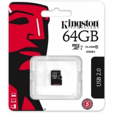 Карта памяти MicroSD 64GB Kingston (SDC10G2/64GBSP) класс 10 UHS-I 45 MB/s без адаптера