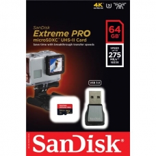 MicroSD 64GB  SanDisk Class 10 UHS-II U3 Extreme Pro (USB3.0 Reader) 275MB/s