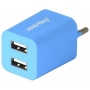 Адаптер сетевой SMARTBUY Soft-touch, синее. Сила тока 2.1 А, 2хUSB порт